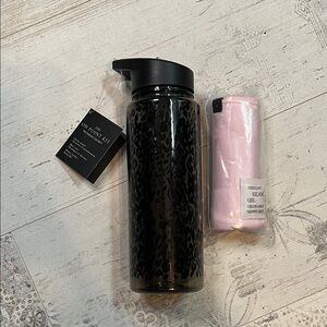 Victoria's Secret On Point Kit Black Leopard Water Bottle with Pink Sweat Towel